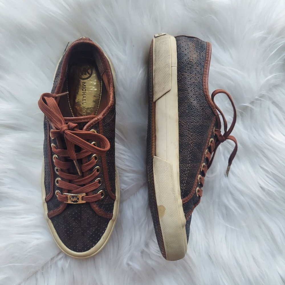 Michael Kors Monogram Printed Sneakers Brown Gold